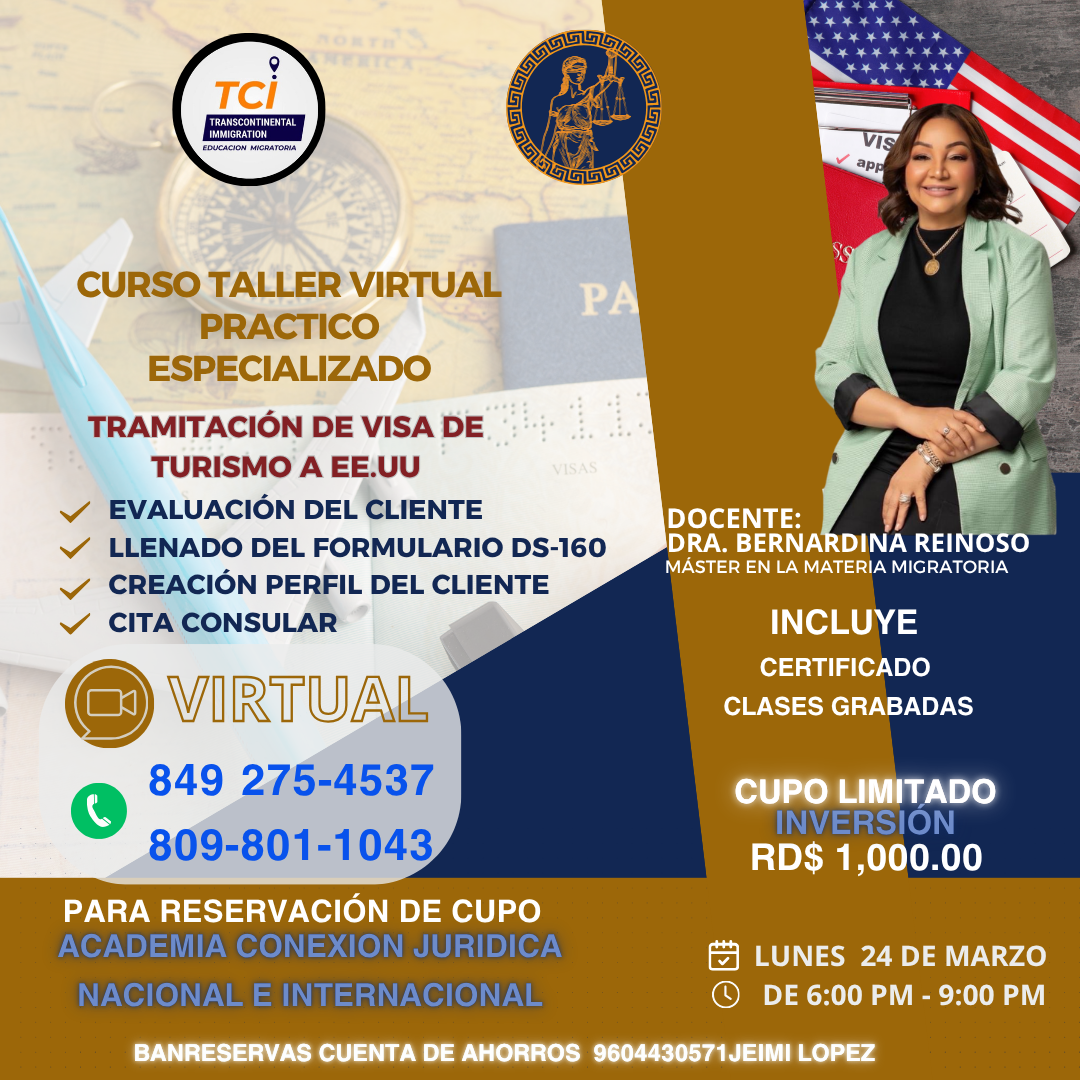 Curso Taller virtual practico Especializado Tramitación de Visa de Turismo a EE.UU